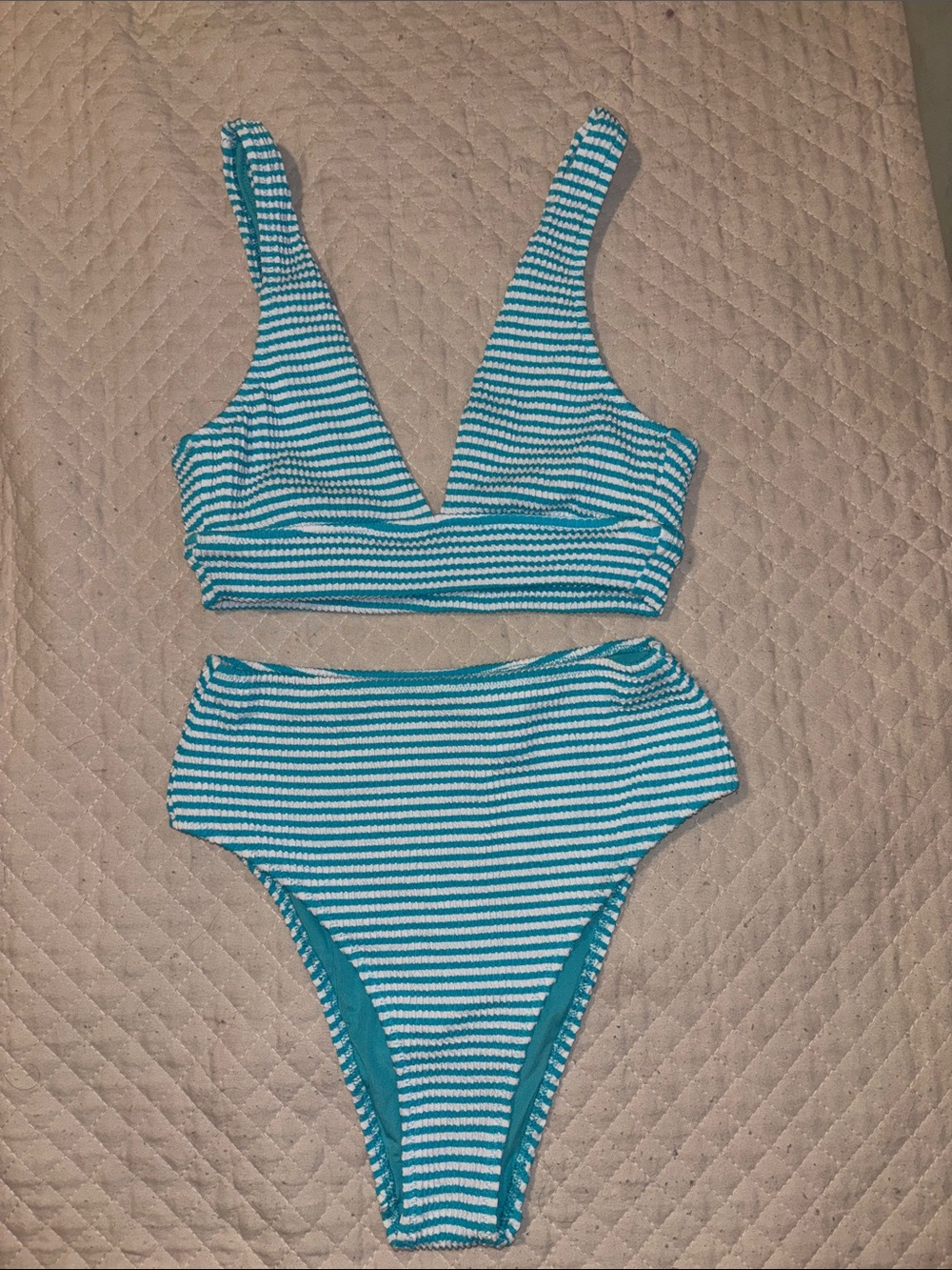 aerie Teal and White Striped Two-Piece Bikini